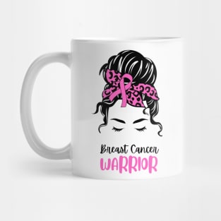 Pink Illustration Woman Messy Bun Breast Cancer Warrior Quote T-shirt Mug